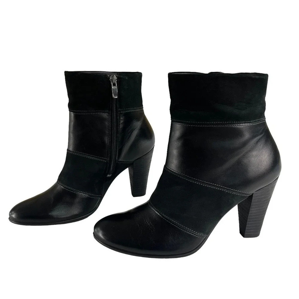 Ecco Boots Womens Size 7-7.5 Black Ankle Side Zipper Heel Booties‎